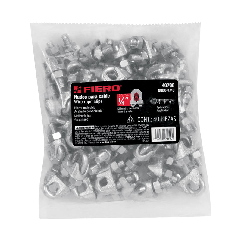 Nudos (Perros) para Cable Fiero 1/4" (6.5 mm) Bolsa 40 Piezas