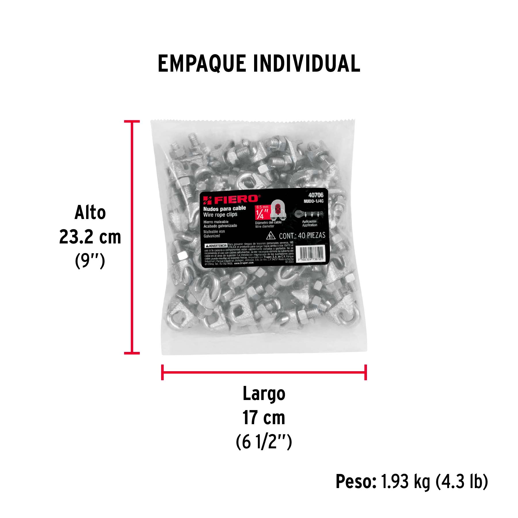 Nudos (Perros) para Cable Fiero 1/4" (6.5 mm) Bolsa 40 Piezas