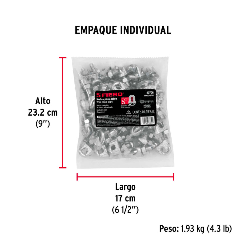 Nudos (Perros) para Cable Fiero 1/4" (6.5 mm) Bolsa 40 Piezas