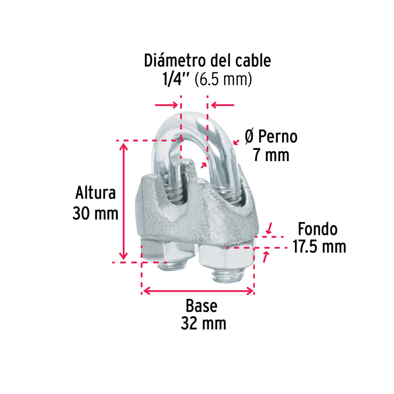 Nudos (Perros) para Cable Fiero 1/4" (6.5 mm) Bolsa 40 Piezas
