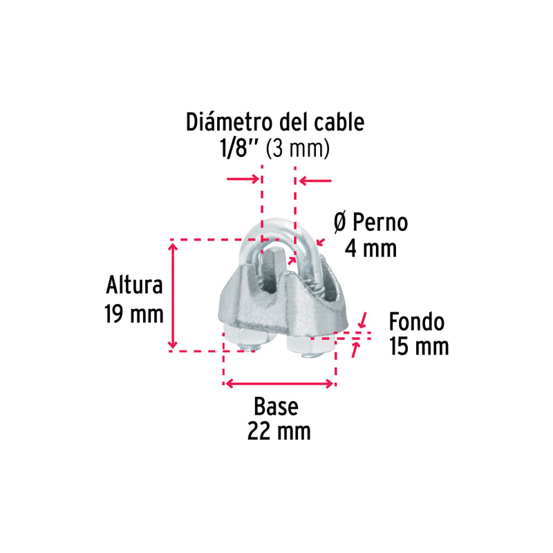Nudos (Perros) para Cable Fiero 1/8" (3 mm) Bolsa 100 Piezas
