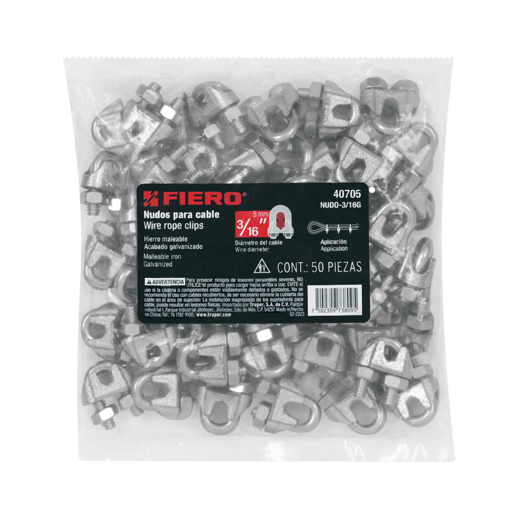 Nudos (Perros) para Cable Fiero 3/16" (5 mm) Bolsa 50 Piezas
