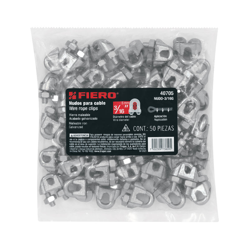Nudos (Perros) para Cable Fiero 3/16" (5 mm) Bolsa 50 Piezas