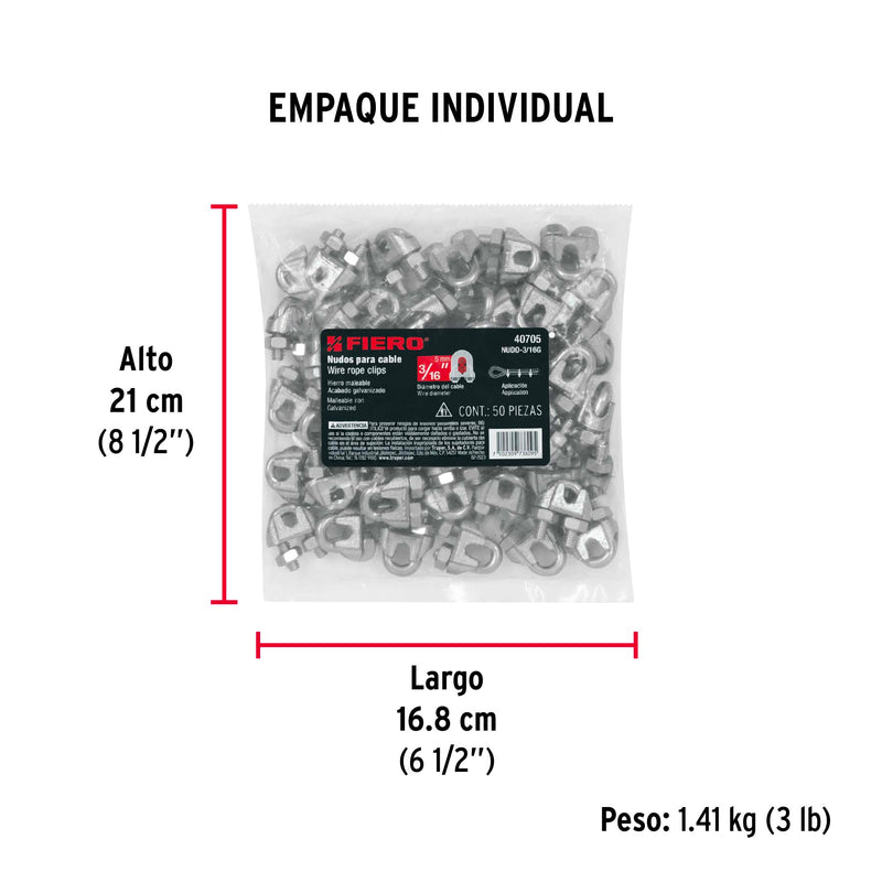 Nudos (Perros) para Cable Fiero 3/16" (5 mm) Bolsa 50 Piezas