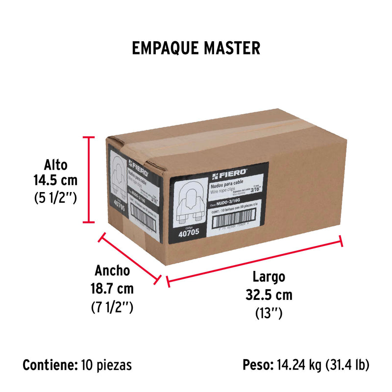 Nudos (Perros) para Cable Fiero 3/16" (5 mm) Bolsa 50 Piezas