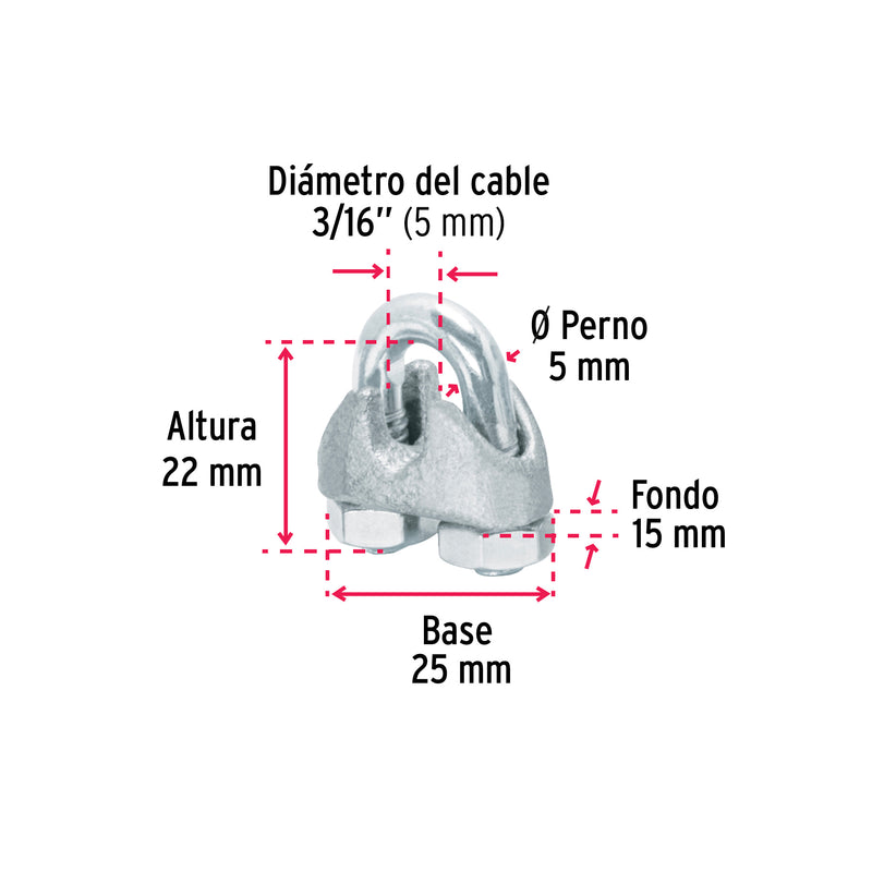 Nudos (Perros) para Cable Fiero 3/16" (5 mm) Bolsa 50 Piezas