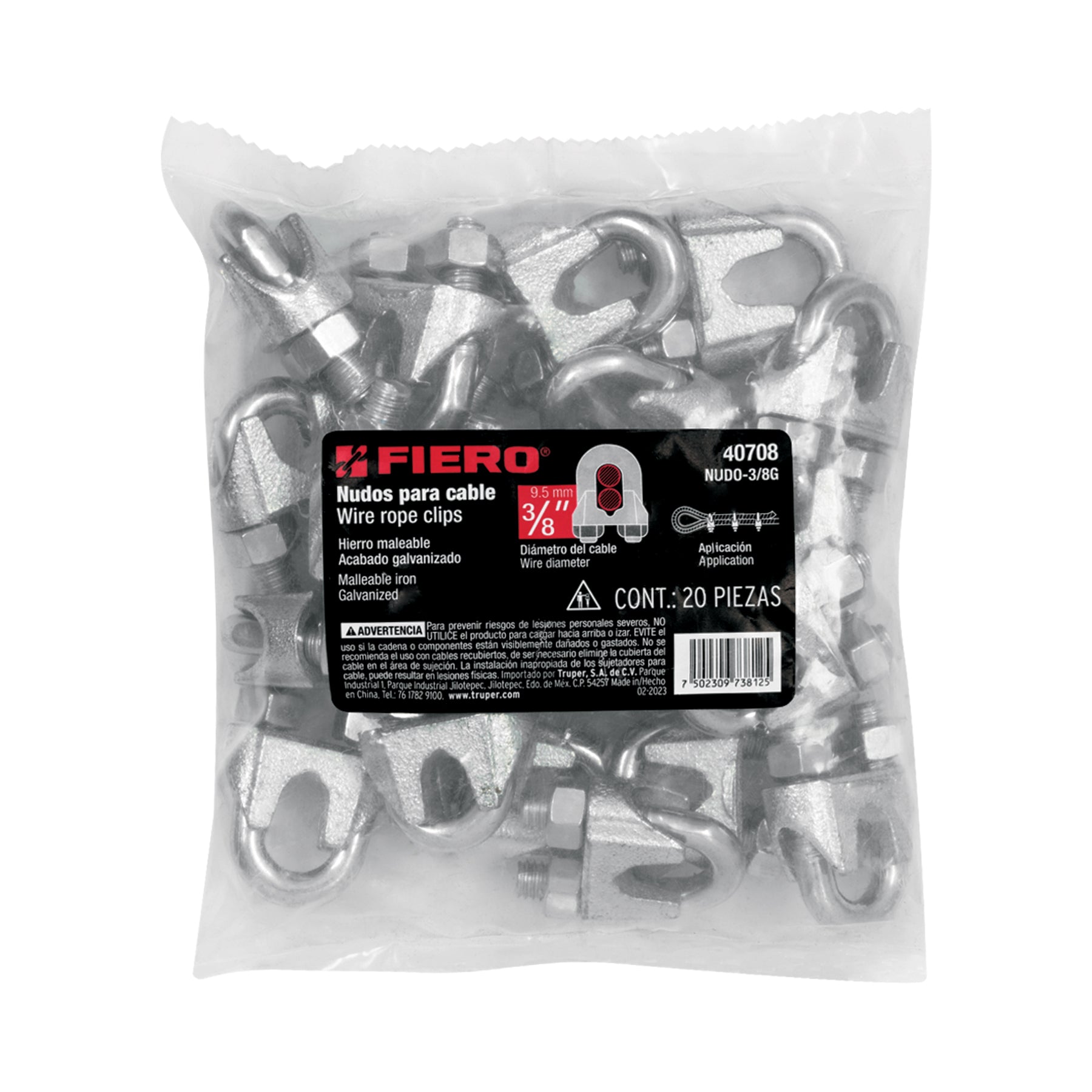 Nudos (Perros) para Cable Fiero 3/8" (9.5 mm) Bolsa 20 Piezas