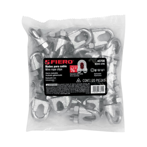 Nudos (Perros) para Cable Fiero 3/8" (9.5 mm) Bolsa 20 Piezas