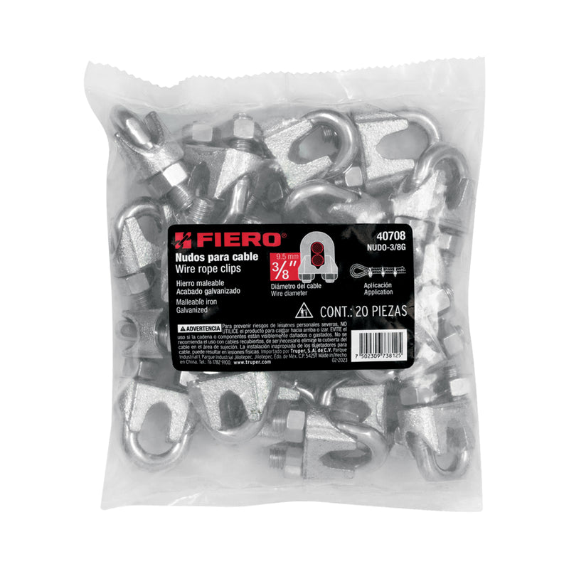 Nudos (Perros) para Cable Fiero 3/8" (9.5 mm) Bolsa 20 Piezas