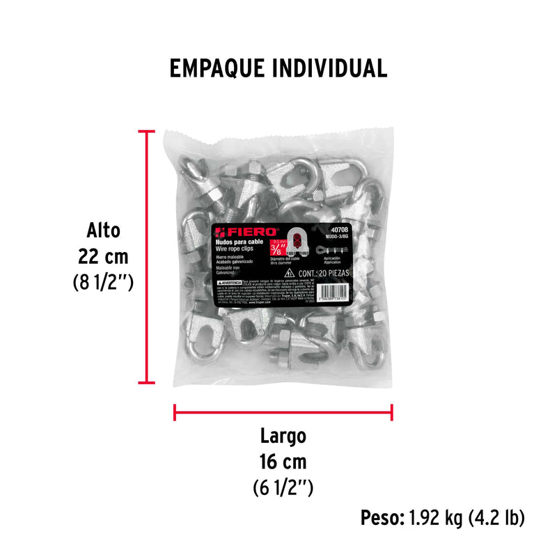 Nudos (Perros) para Cable Fiero 3/8" (9.5 mm) Bolsa 20 Piezas