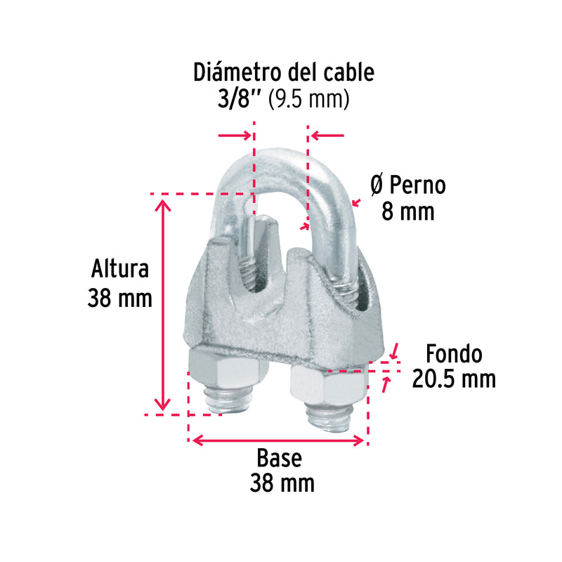 Nudos (Perros) para Cable Fiero 3/8" (9.5 mm) Bolsa 20 Piezas