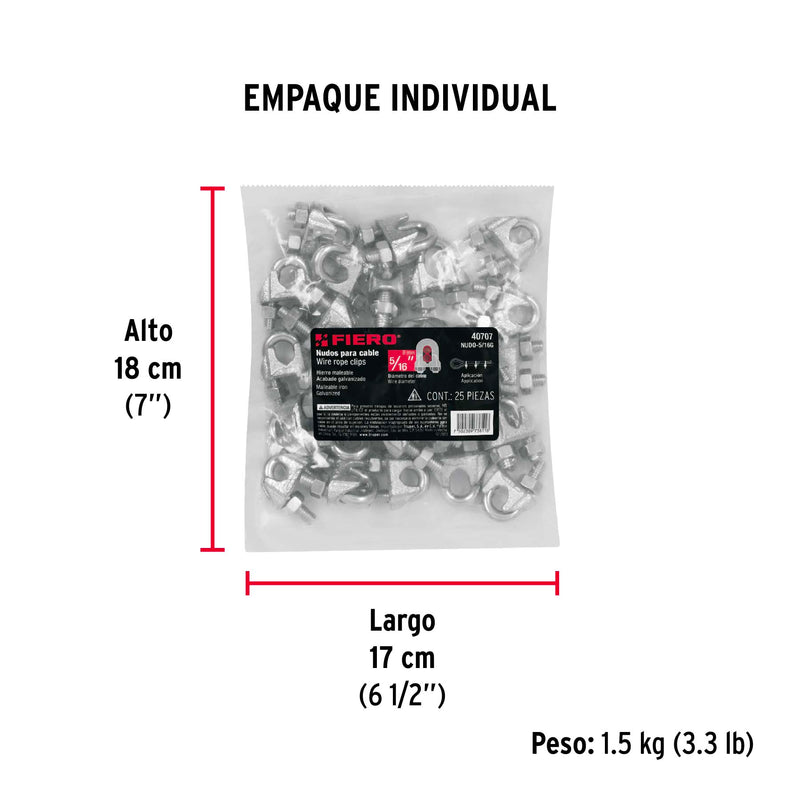 Nudos (Perros) para Cable Fiero 5/16" (8 mm) Bolsa 25 Piezas