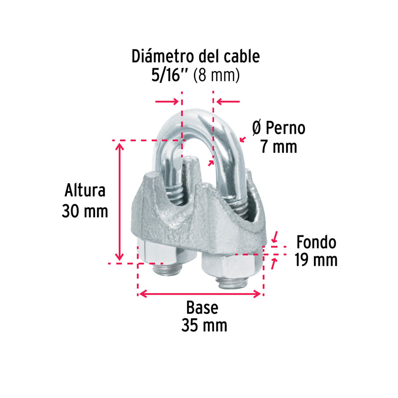 Nudos (Perros) para Cable Fiero 5/16" (8 mm) Bolsa 25 Piezas
