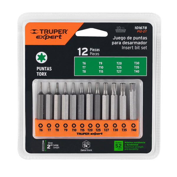 Juego de 12 Puntas Torx Largo 2" Truper Expert