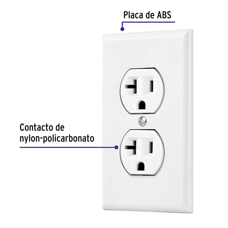 Placa Armada Contacto Duplex 2P + T Linea Standard 20 A Blanco Volteck