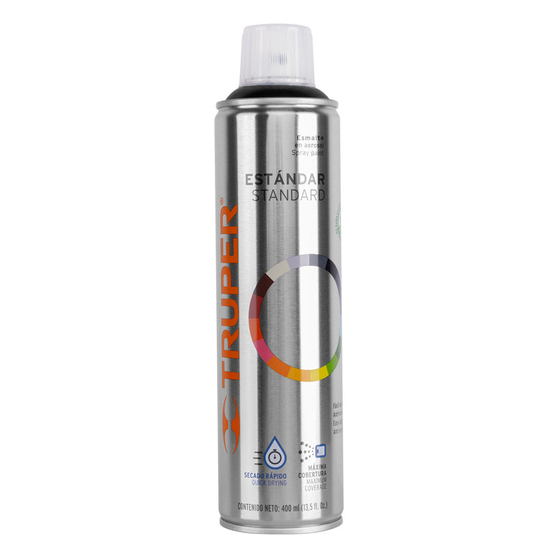 Pintura en Aerosol Bote Esbelto 400 ml Truper Negro Brillante