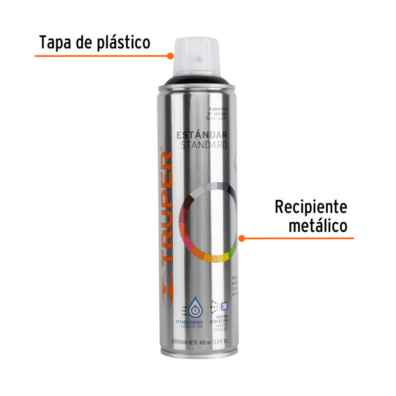 Pintura en Aerosol Bote Esbelto 400 ml Truper Negro Brillante