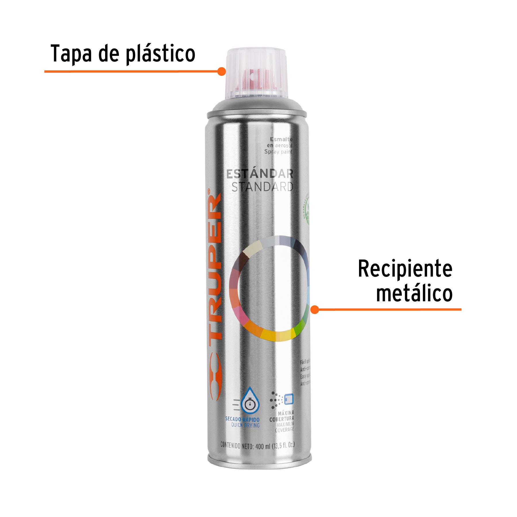 Pintura en Aerosol Bote Esbelto 400 ml Truper Transparente Brillante