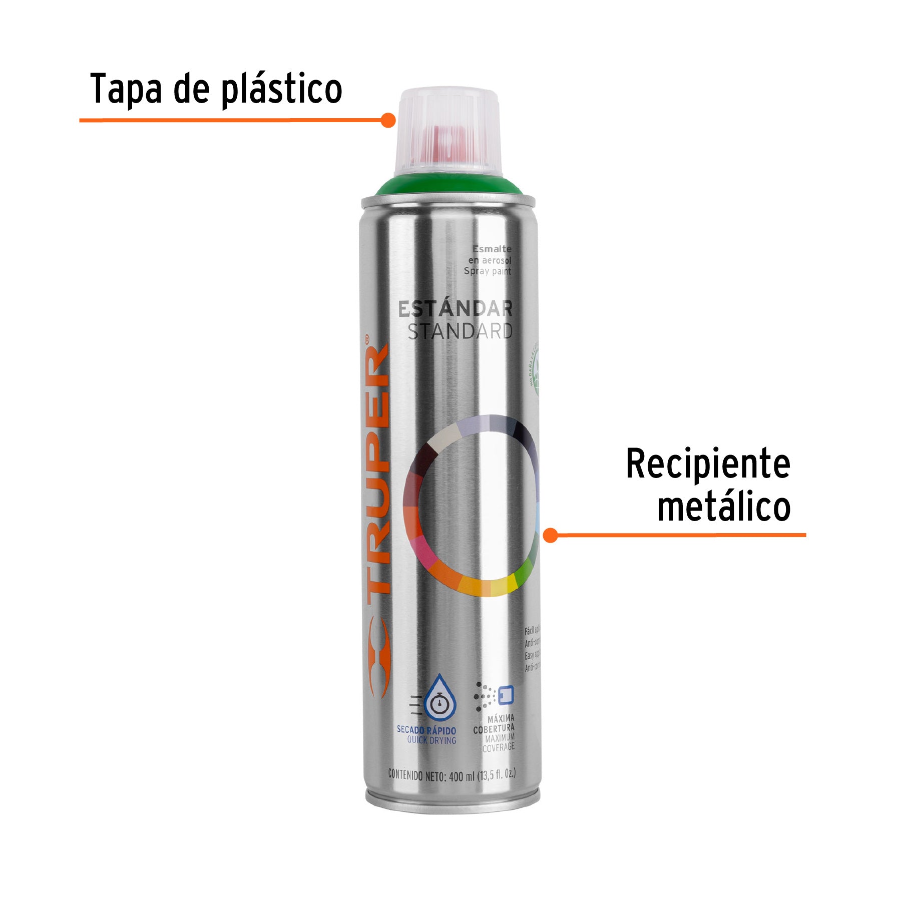 Pintura en Aerosol Bote Esbelto 400 ml Truper Verde Ecologico