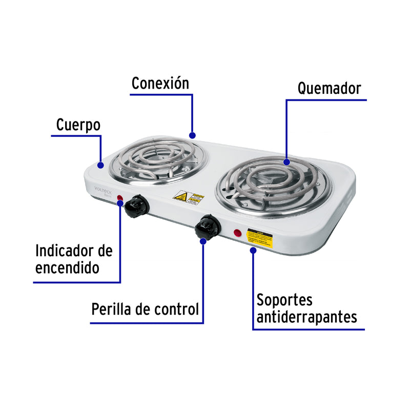 Parrilla Electrica 2 Quemadores Rectangular Volteck Basic