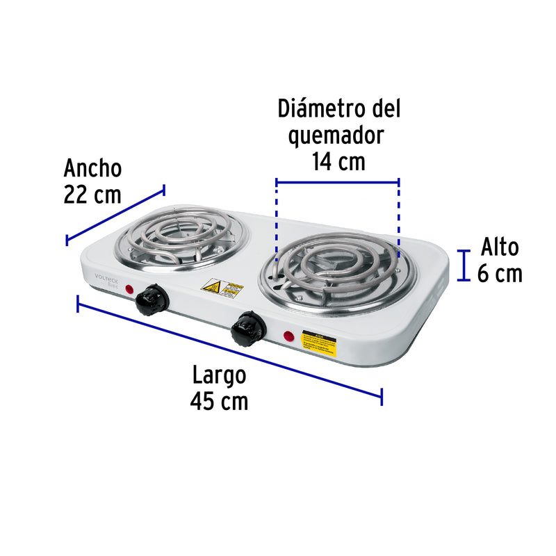 Parrilla Electrica 2 Quemadores Rectangular Volteck Basic