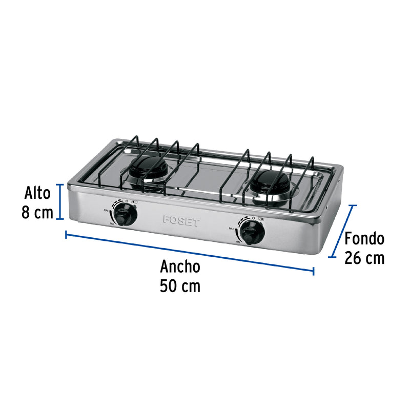 Estufa de Gas 2 quemadores de Acero Inoxidable