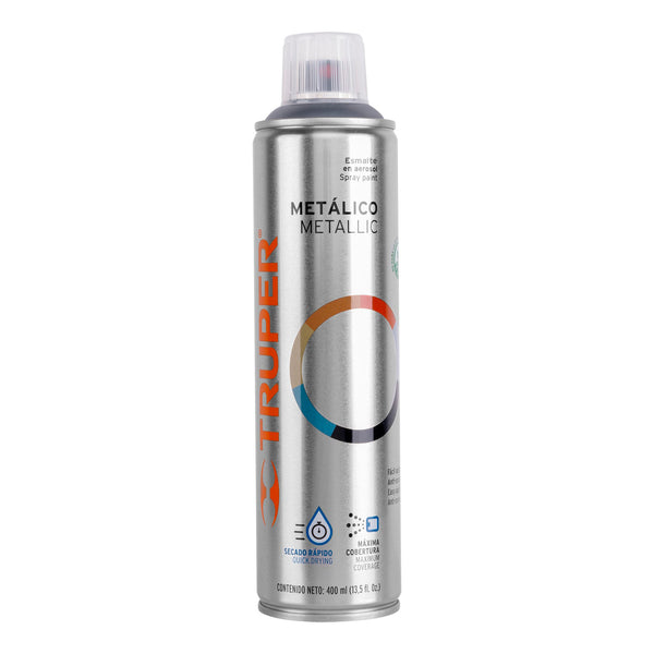 Pintura en Aerosol Bote Esbelto 400 ml Truper Cromo Metalico