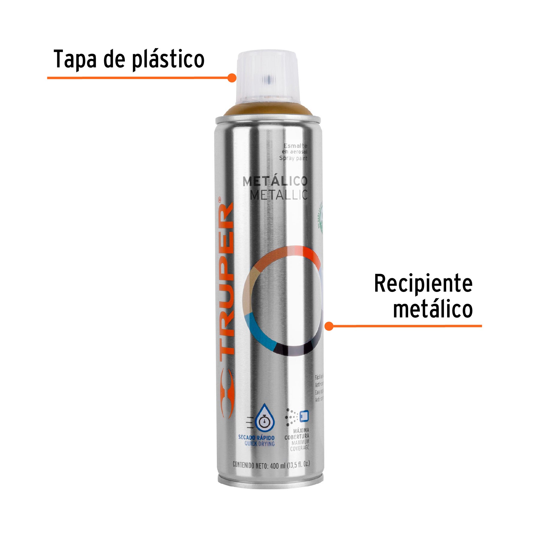 Pintura en Aerosol Bote Esbelto 400 ml Truper Oro Metalico