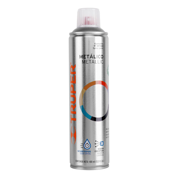 Pintura en Aerosol Bote Esbelto 400 ml Truper Plata Metalico