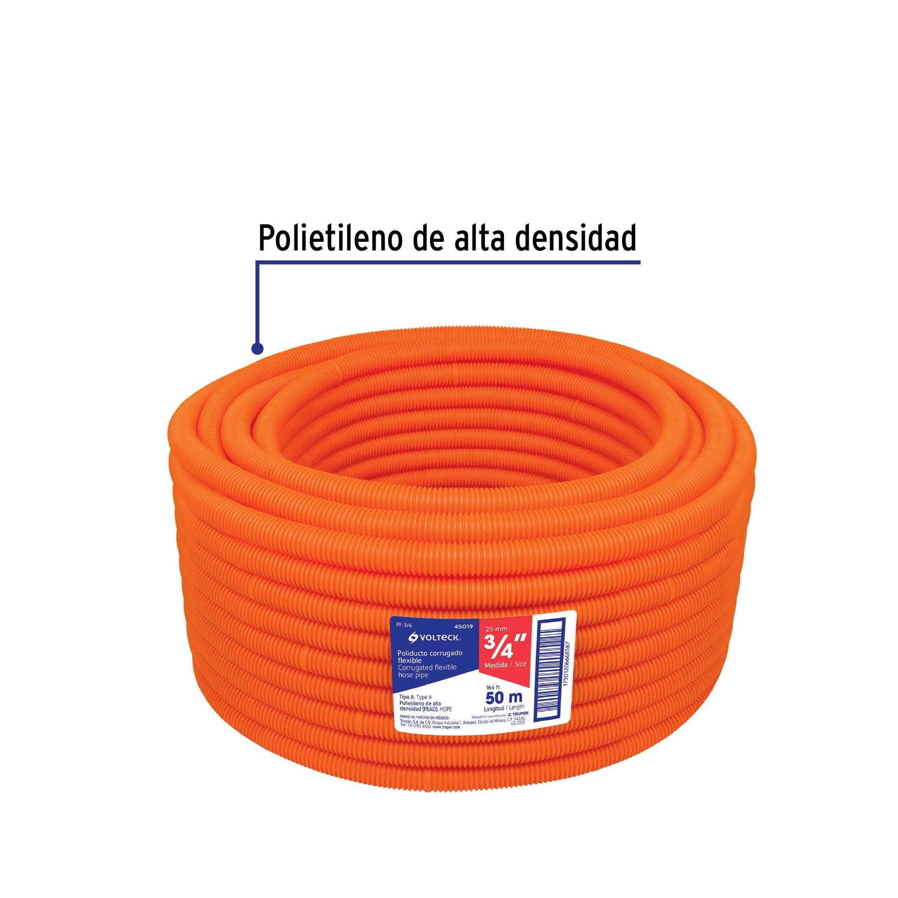 Poliducto Flexible Sin Guia Volteck 3/4" (19 mm) Rollo 50 Metros