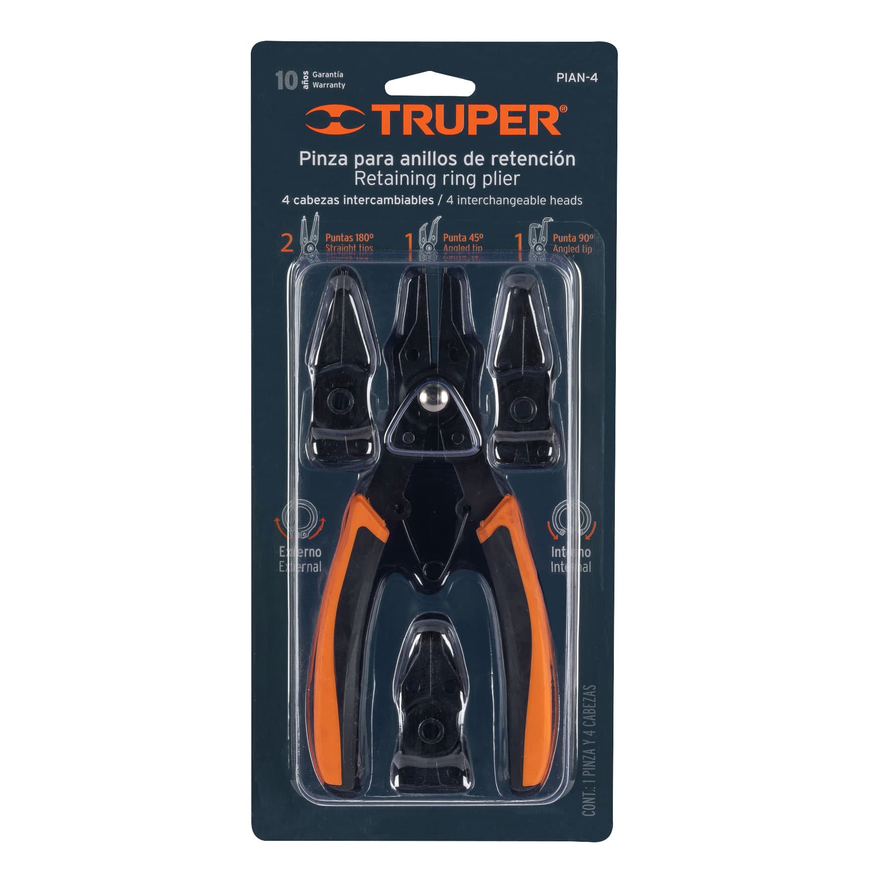 Pinza para Anillos de Retención 4 Cabezas Intercambiables Truper