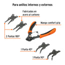 Pinza para Anillos de Retención 4 Cabezas Intercambiables Truper