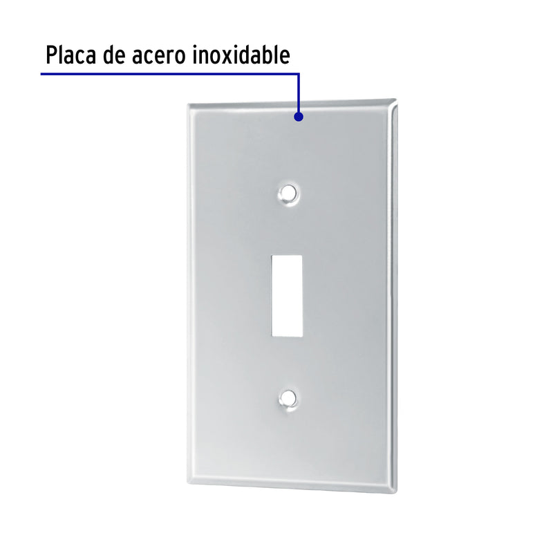 Placa para Interruptor Vertical de Acero Inoxidable Linea Standard Volteck