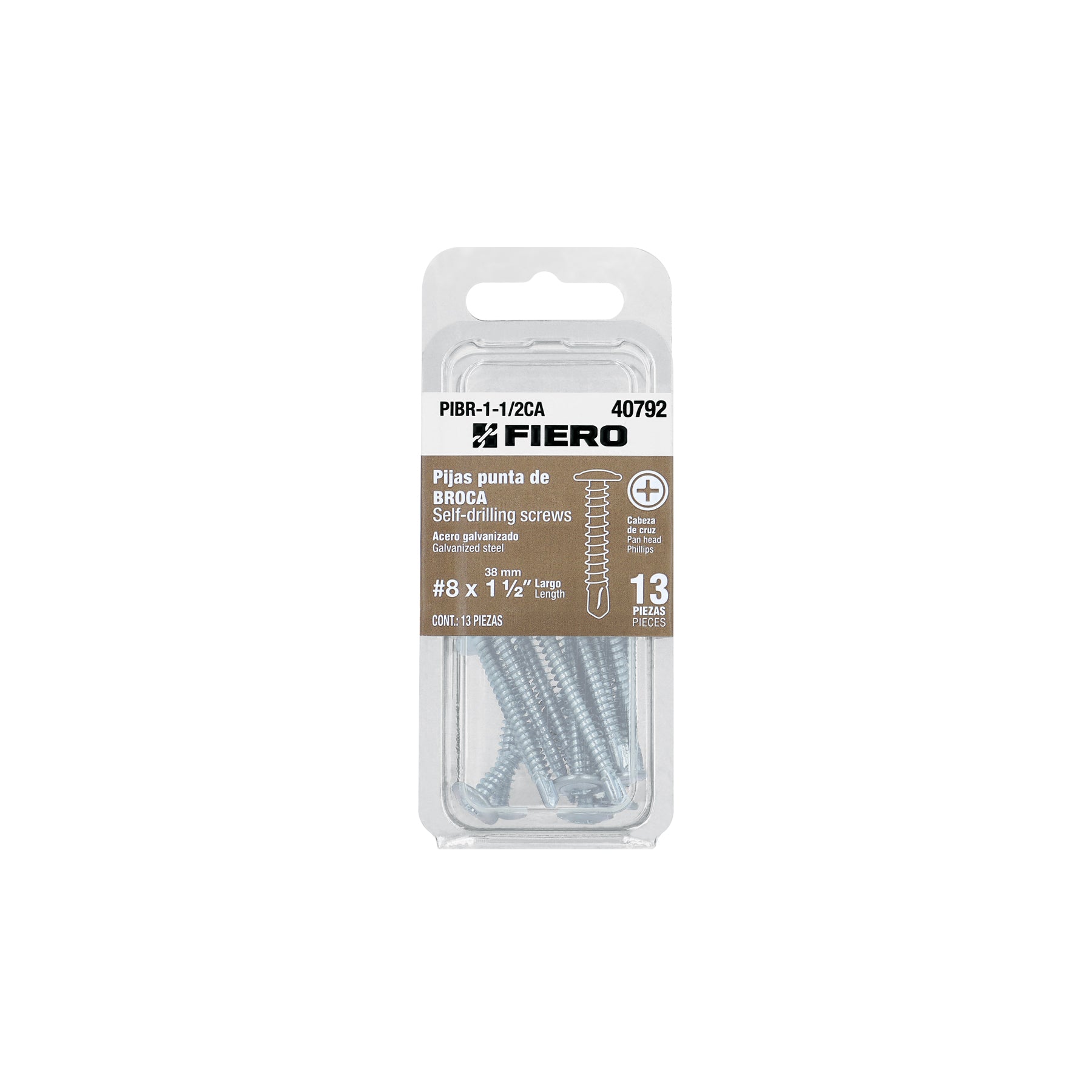 Pija Punta de Broca No 8 x 1"1/2 (38 mm) Fiero Blister 13 Piezas