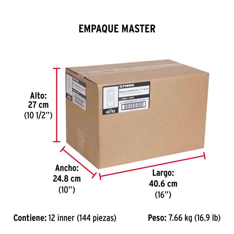 Pija Punta de Broca No 8 x 1"1/2 (38 mm) Fiero Blister 13 Piezas