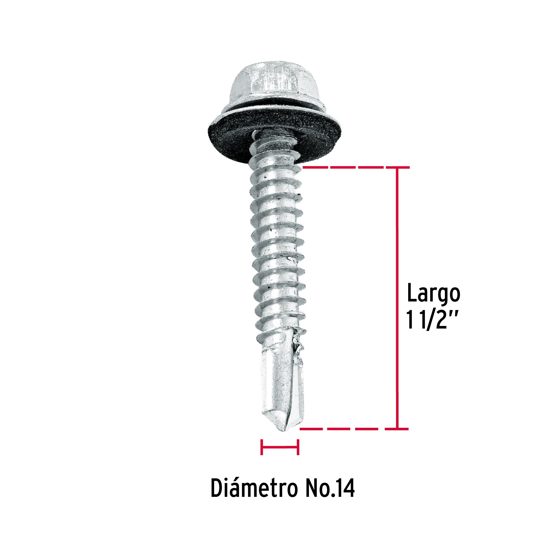 Pija Punta de Broca Hexagonal con Rondana No 14 x 1"1/2 (38 mm) Fiero Bolsa 50 Piezas
