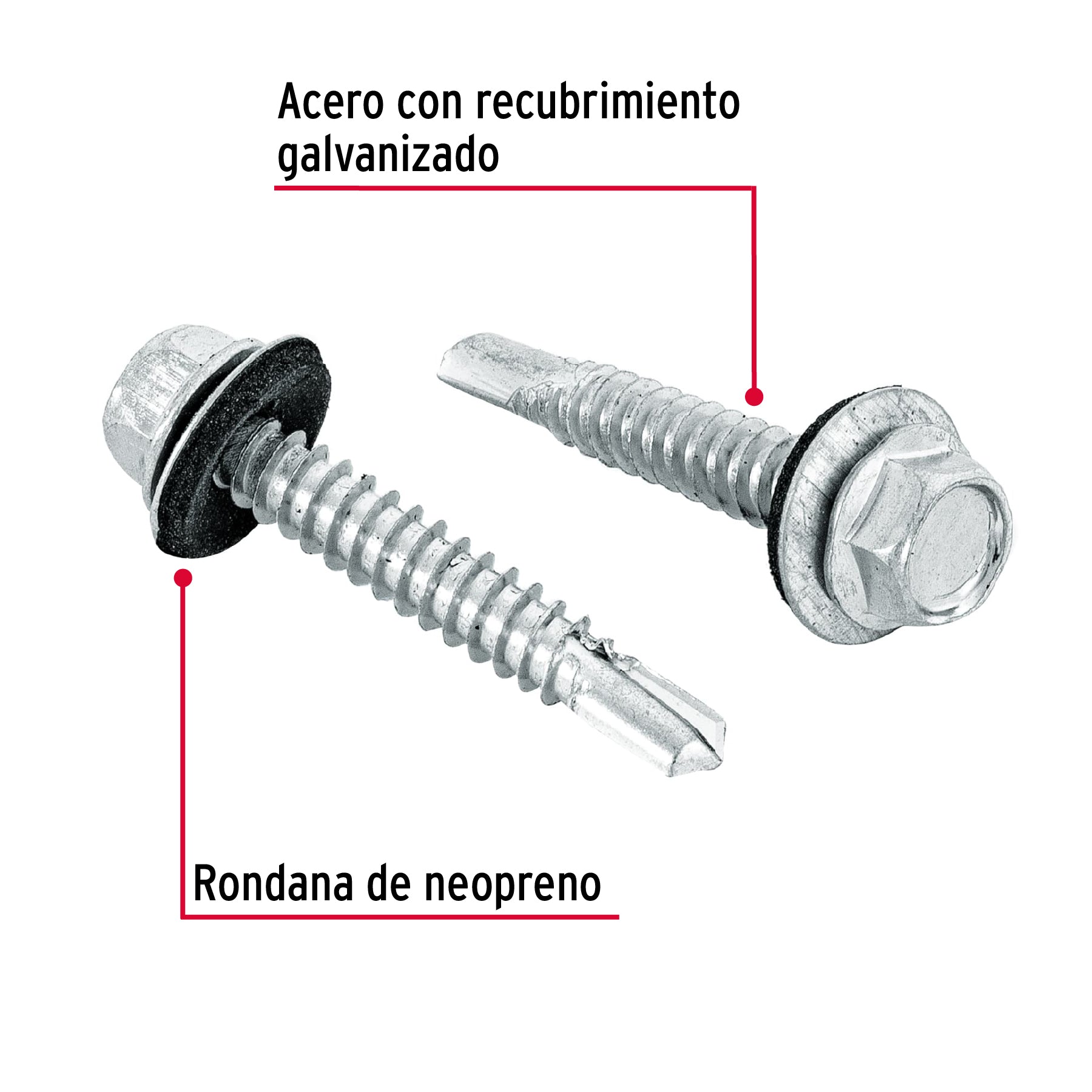 Pija Punta de Broca Hexagonal con Rondana No 14 x 1"1/2 (38 mm) Fiero Bolsa 50 Piezas
