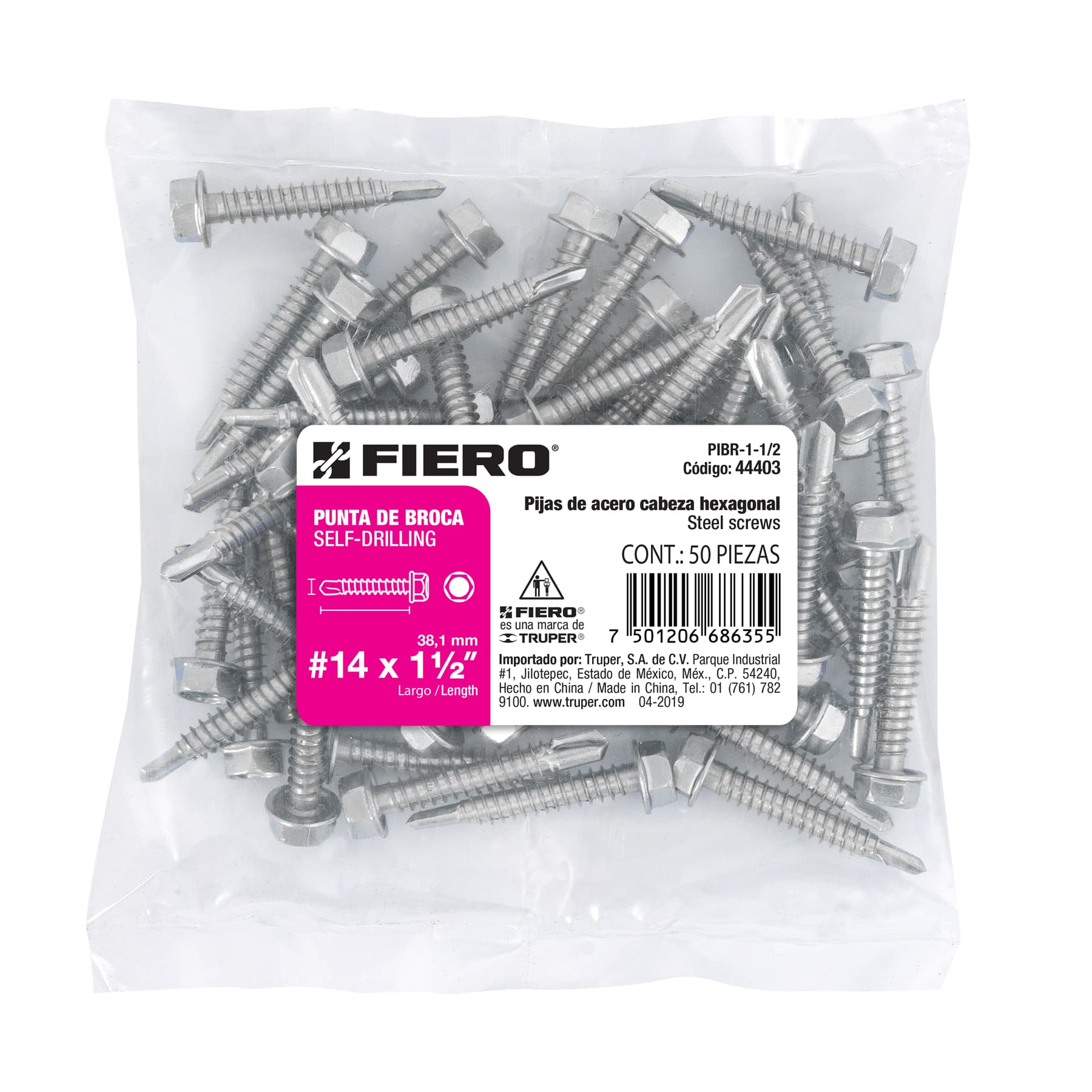 Pija Punta de Broca Hexagonal No 14 x 1"1/2 (38 mm) Fiero por Pieza