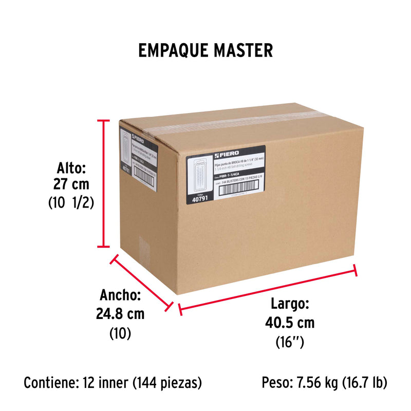 Pija Punta de Broca No 8 x 1"1/4 (32 mm) Fiero Blister 15 Piezas