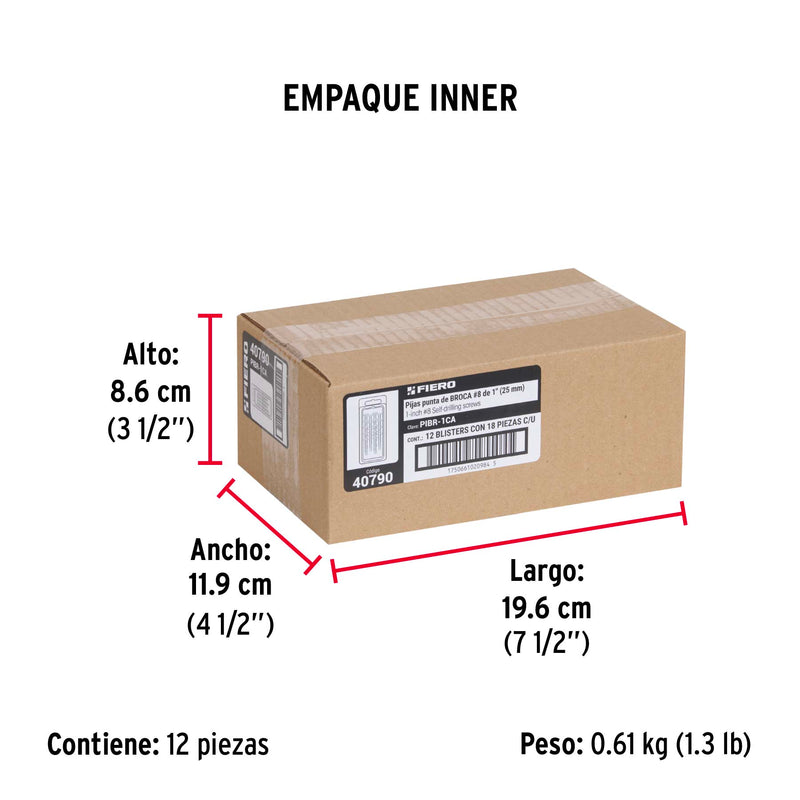 Pija Punta de Broca No 8 x 1" (25 mm) Fiero Blister 18 Piezas