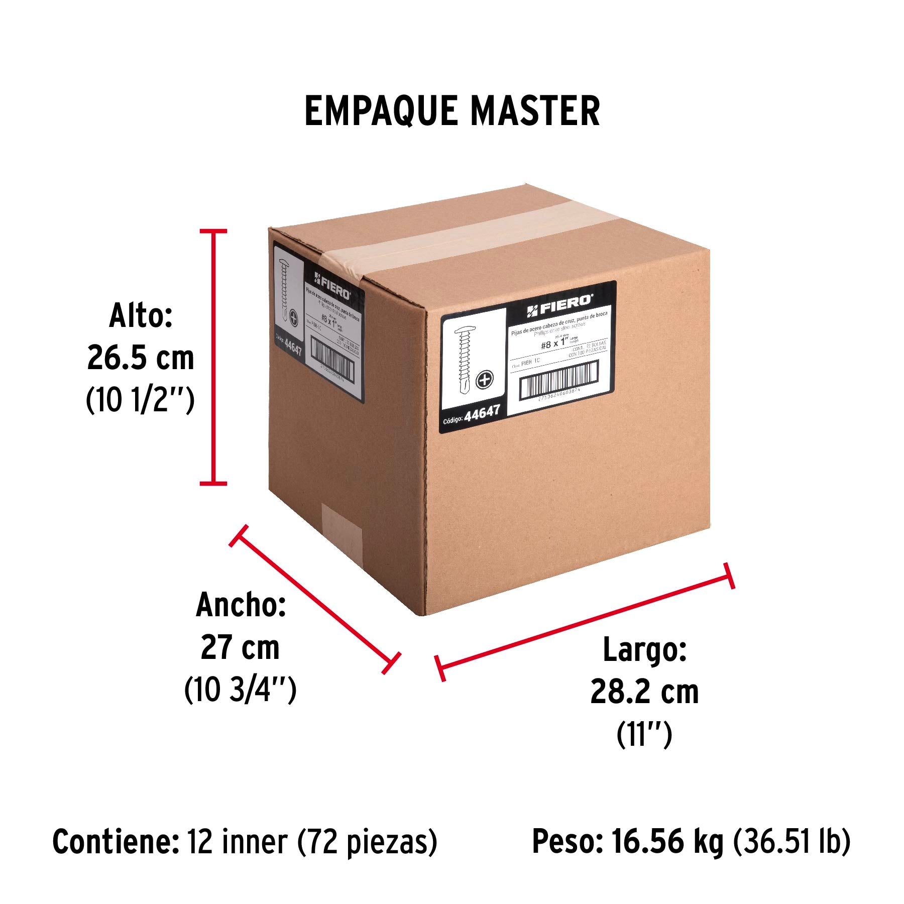 Pija Punta de Broca No 8 x 1" (25 mm) Fiero Bolsa 100 Piezas