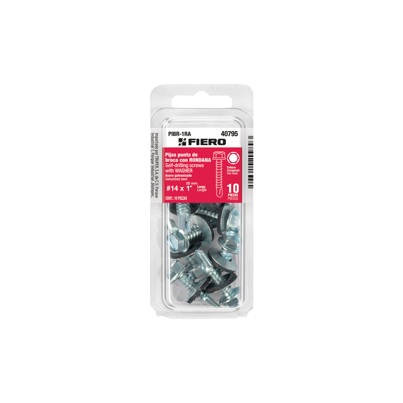 Pija Punta de Broca Hexagonal con Rondana No 14 x 1" (25 mm) Fiero Blister 10 Piezas