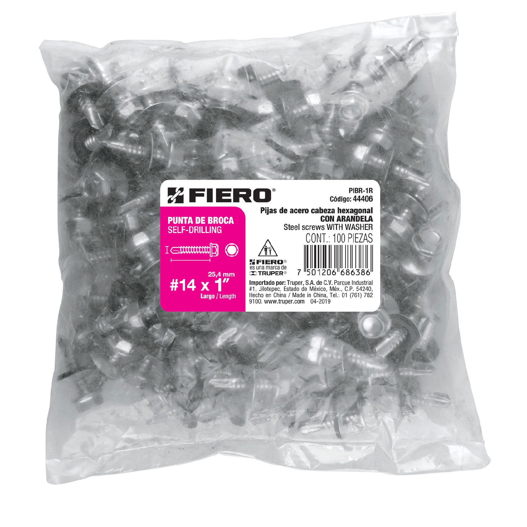 Pija Punta de Broca Hexagonal con Rondana No 14 x 1" (25 mm) Fiero por Pieza