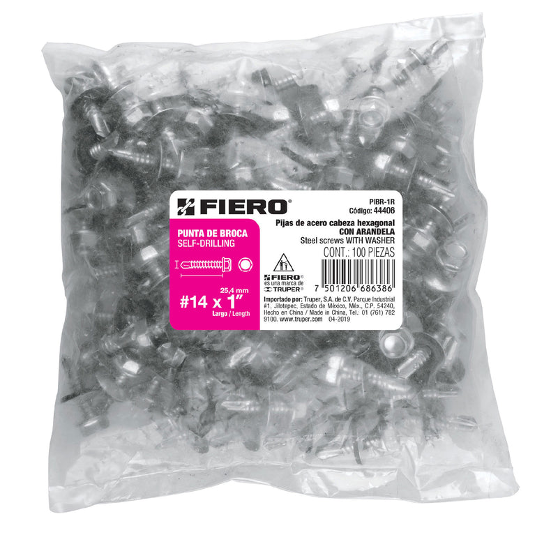 Pija Punta de Broca Hexagonal con Rondana No 14 x 1" (25 mm) Fiero por Pieza