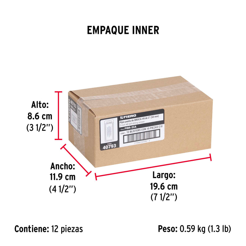 Pija Punta de Broca No 8 x 2" (50 mm) Fiero Blister 10 Piezas