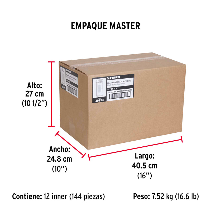 Pija Punta de Broca No 8 x 2" (50 mm) Fiero Blister 10 Piezas