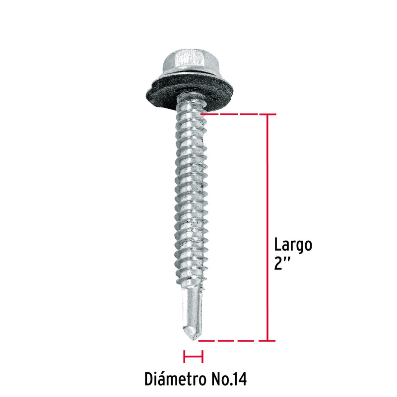 Pija Punta de Broca Hexagonal con Rondana No 14 x 2" (50 mm) Fiero Bolsa 50 Piezas