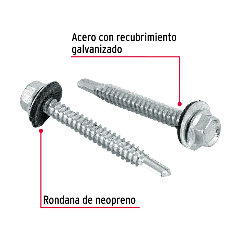 Pija Punta de Broca Hexagonal con Rondana No 14 x 2" (50 mm) Fiero Bolsa 50 Piezas