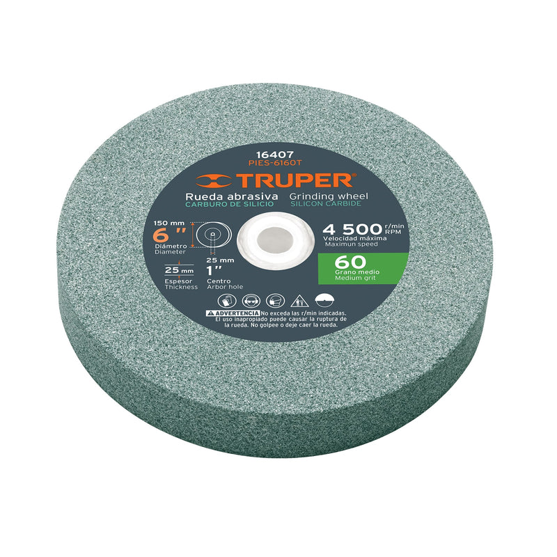 Rueda Abrasiva para Esmeril 6"x 25mm Carburo Silicio Grano 60 Truper