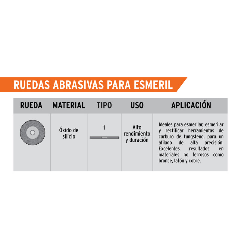 Rueda Abrasiva para Esmeril 6"x 25mm Carburo Silicio Grano 60 Truper